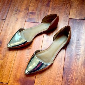 Metallic Gold & Cognac Leather Flats